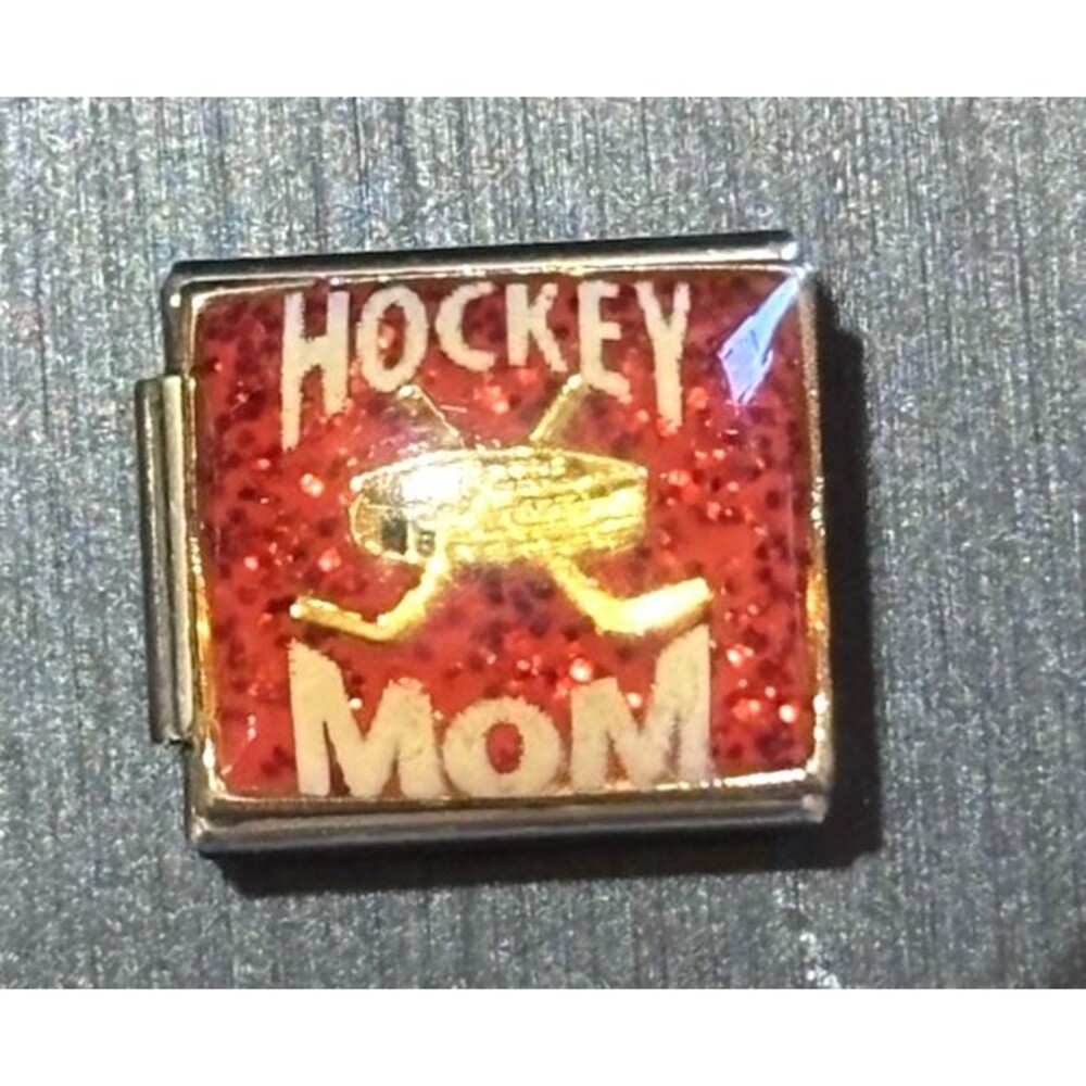 Vintage Hockey Mom Italian Charm Bracelet Link Stainless Steel Enamel
